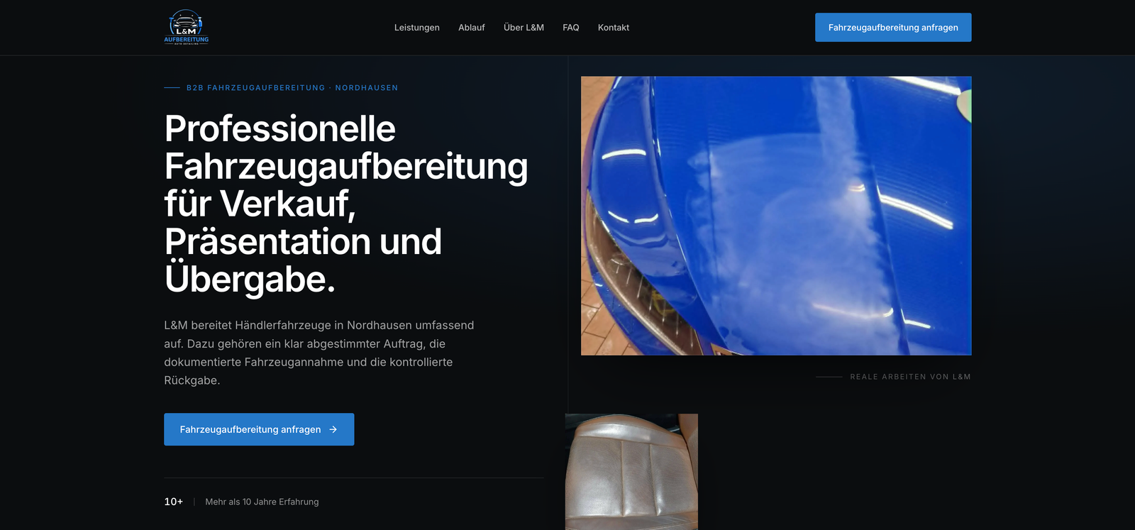 Realer digitaler Auftritt einer Fahrzeugaufbereitung.