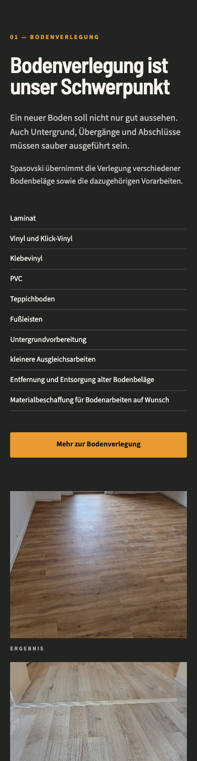 Mobile Website des realen Projekts Spasovski Renovierung